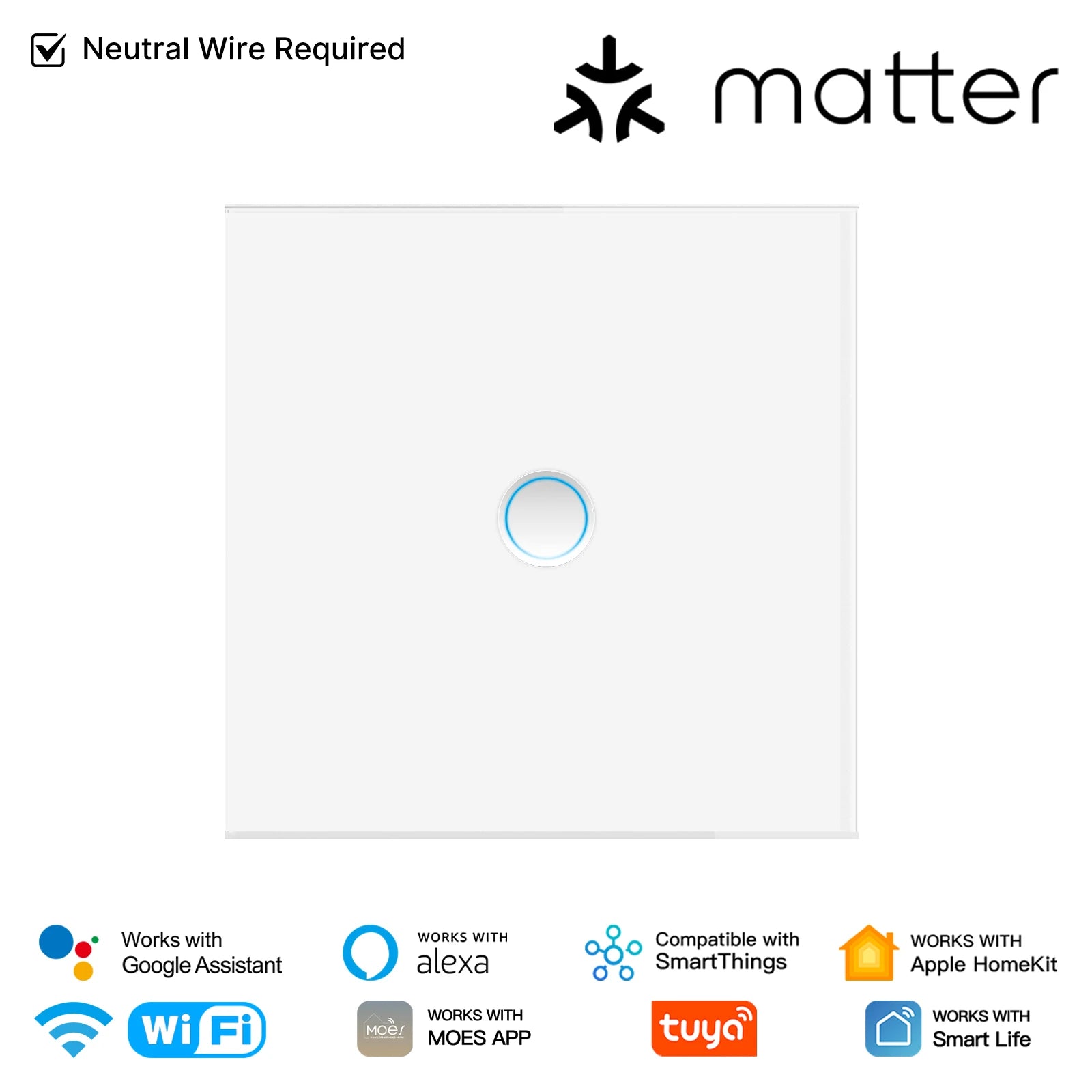 MOES WiFi Smart Glass Panel Light Switch with Alexa Google Home