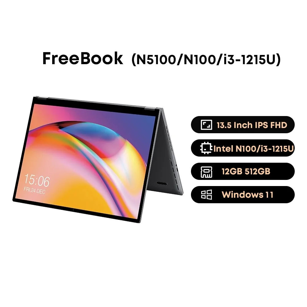 13.5 Inch FreeBook N100/i3-1215U Quad Core 12GB Touch Screen Laptop