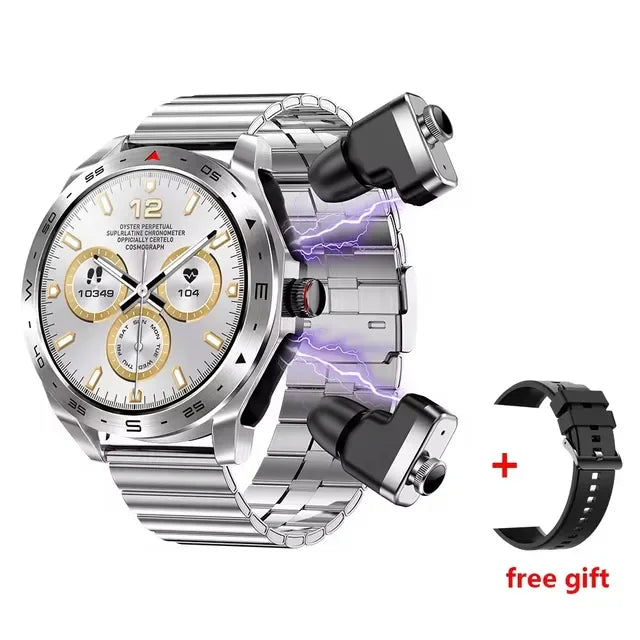 2-In-1 Waterproof Alloy AMOLED Display Smartwatch With Earphones
