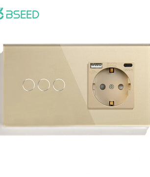 Bseed 16A Alloy 3 Gang Crystal Glass Panel Wall Light Touch Switch