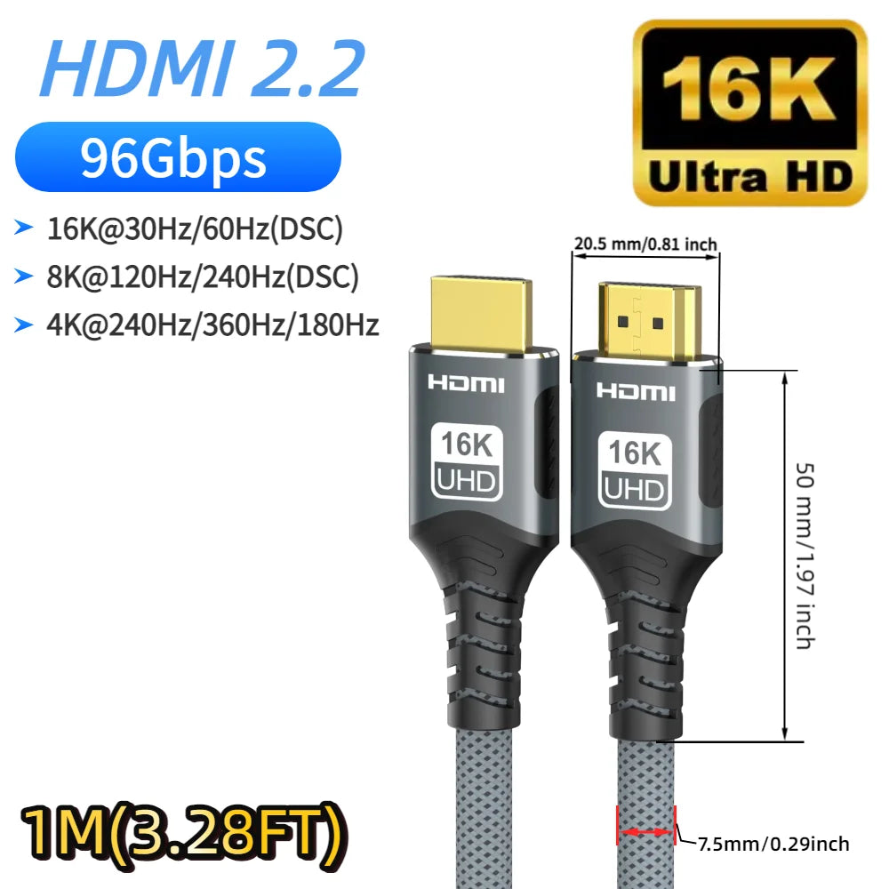 Aluminium 7.3mm 48Gbps HDMI-Compatible 2.1 Cable For Laptop