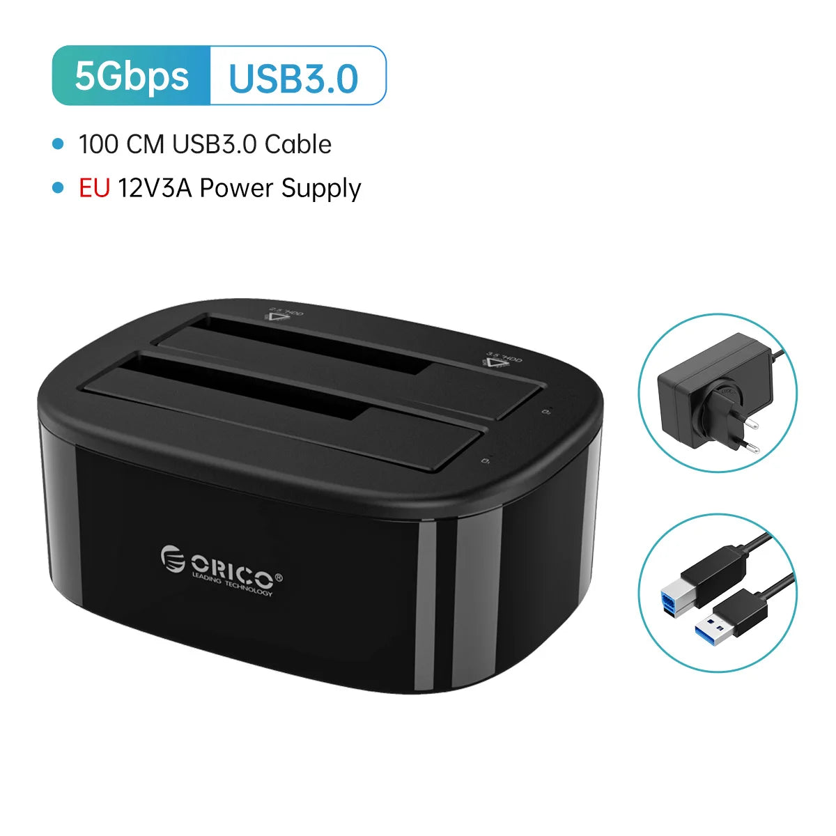 5Gbps Plastic Case USB 3.0 Dual Bay HDD Docking Station