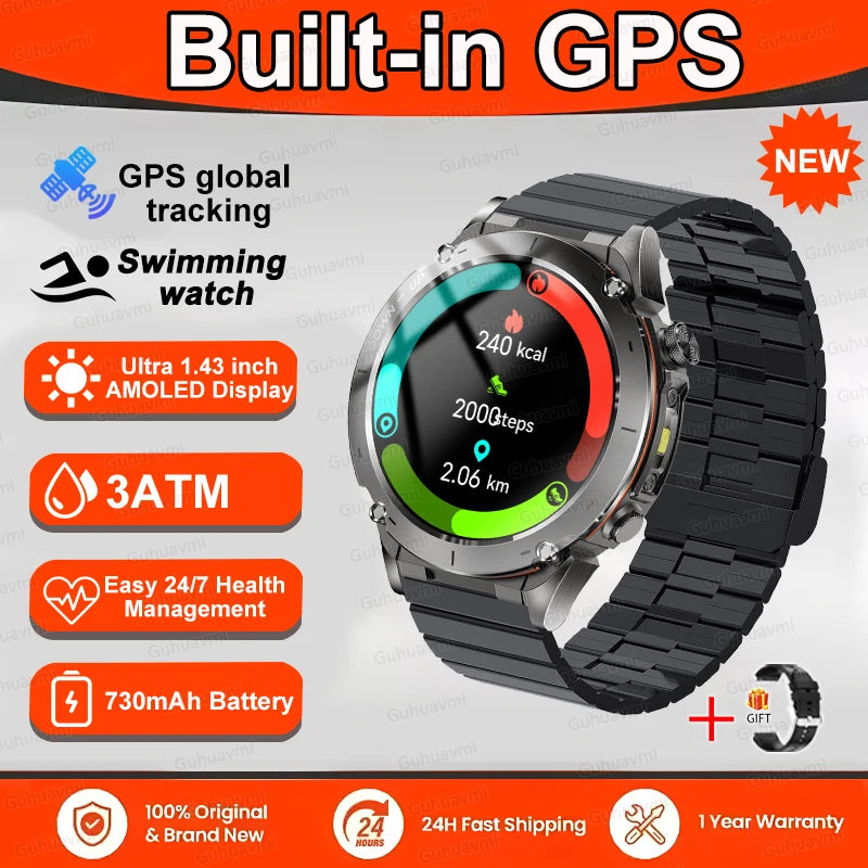 Fine Steel Waterproof Android Round Shaped Bluetooth Smartwatch