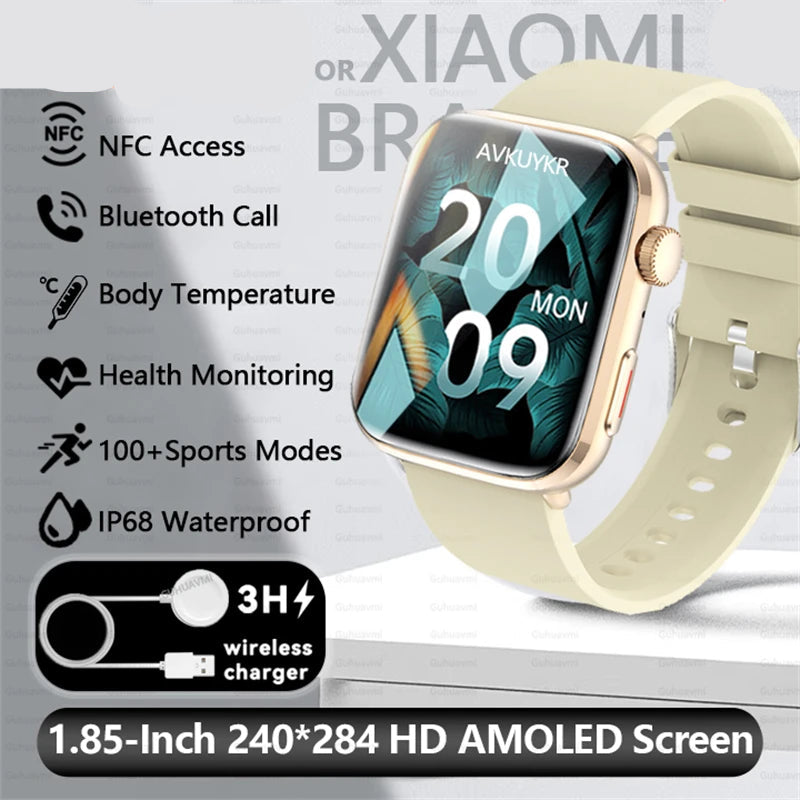 Rubber Waterproof Android Square Shaped Amoled Screen Smartwatch