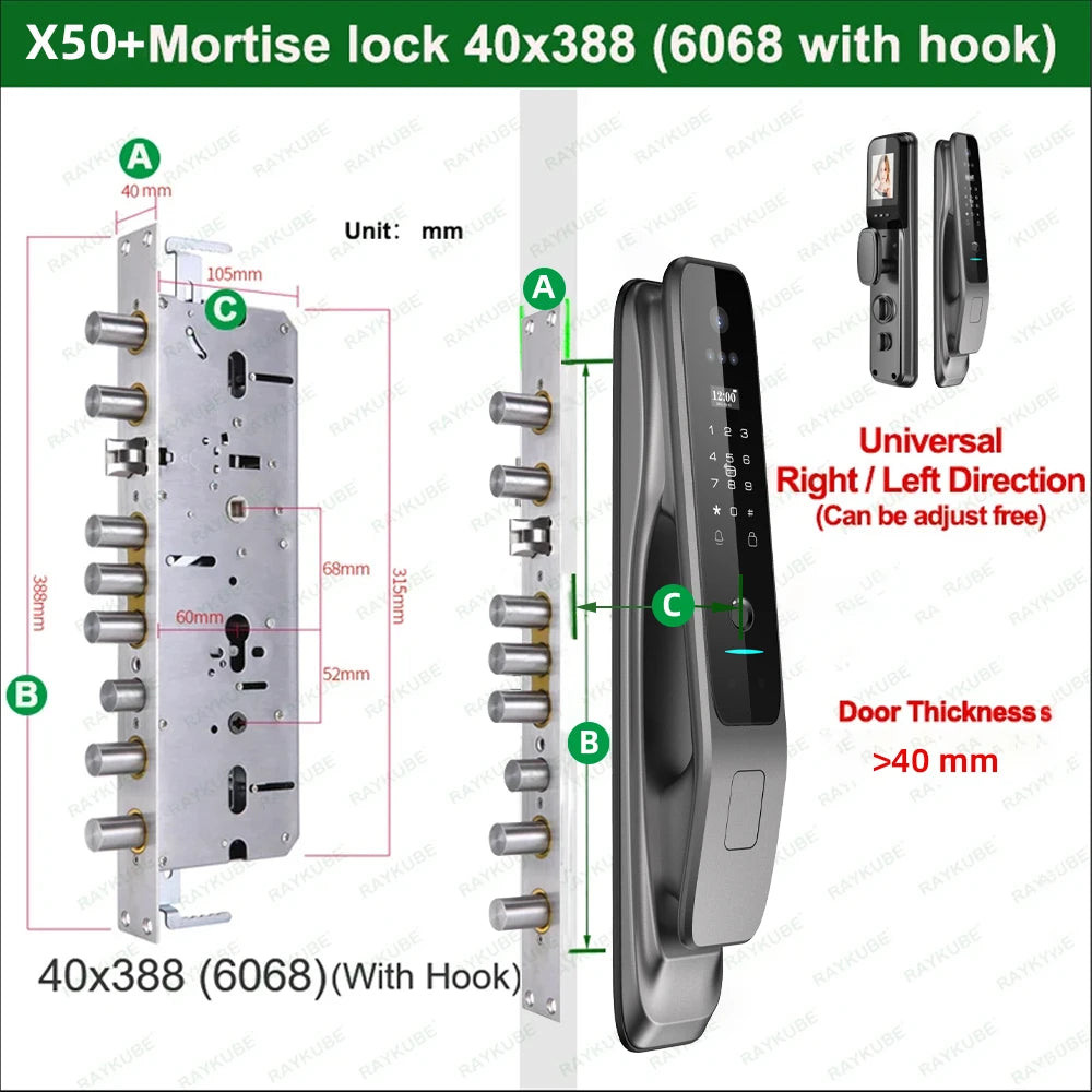 RAYKUBE X50 Tuya WiFi 3D Face Recognition Digital Door Lock