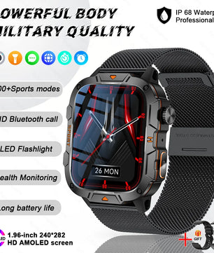 Fine Steel Waterproof Android Square Shaped Amoled Screen Smartwatch