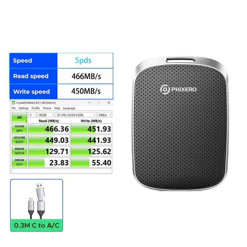 128GB USB 3.2 External Type-C Solid State Drive For Laptop