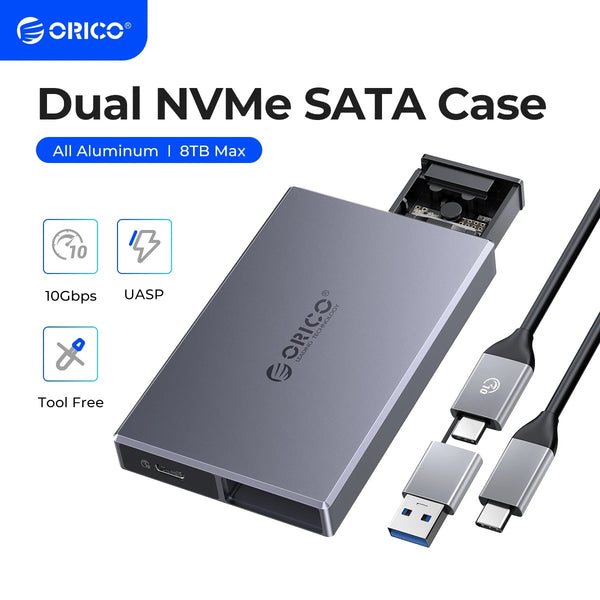 Orico 1.8" Aluminum Alloy Dual Bay NVMe SSD Support Enclosure