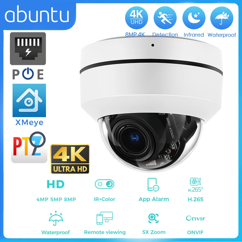8MP PoE 48V Waterproof CCTV Security Optical Zoom Camera