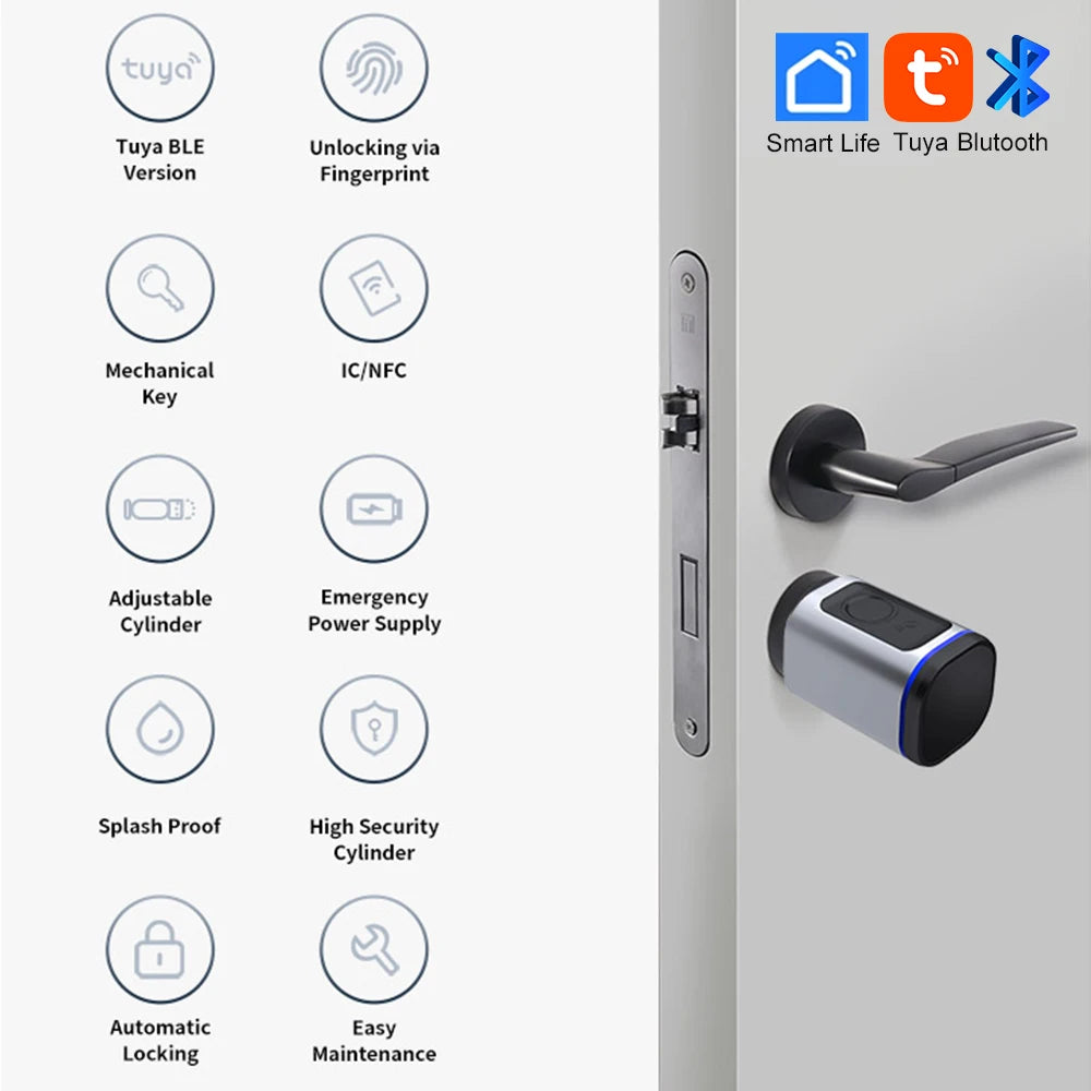 Aluminium Alloy Fingerprint Bluetooth Electronic Reversible Door Lock