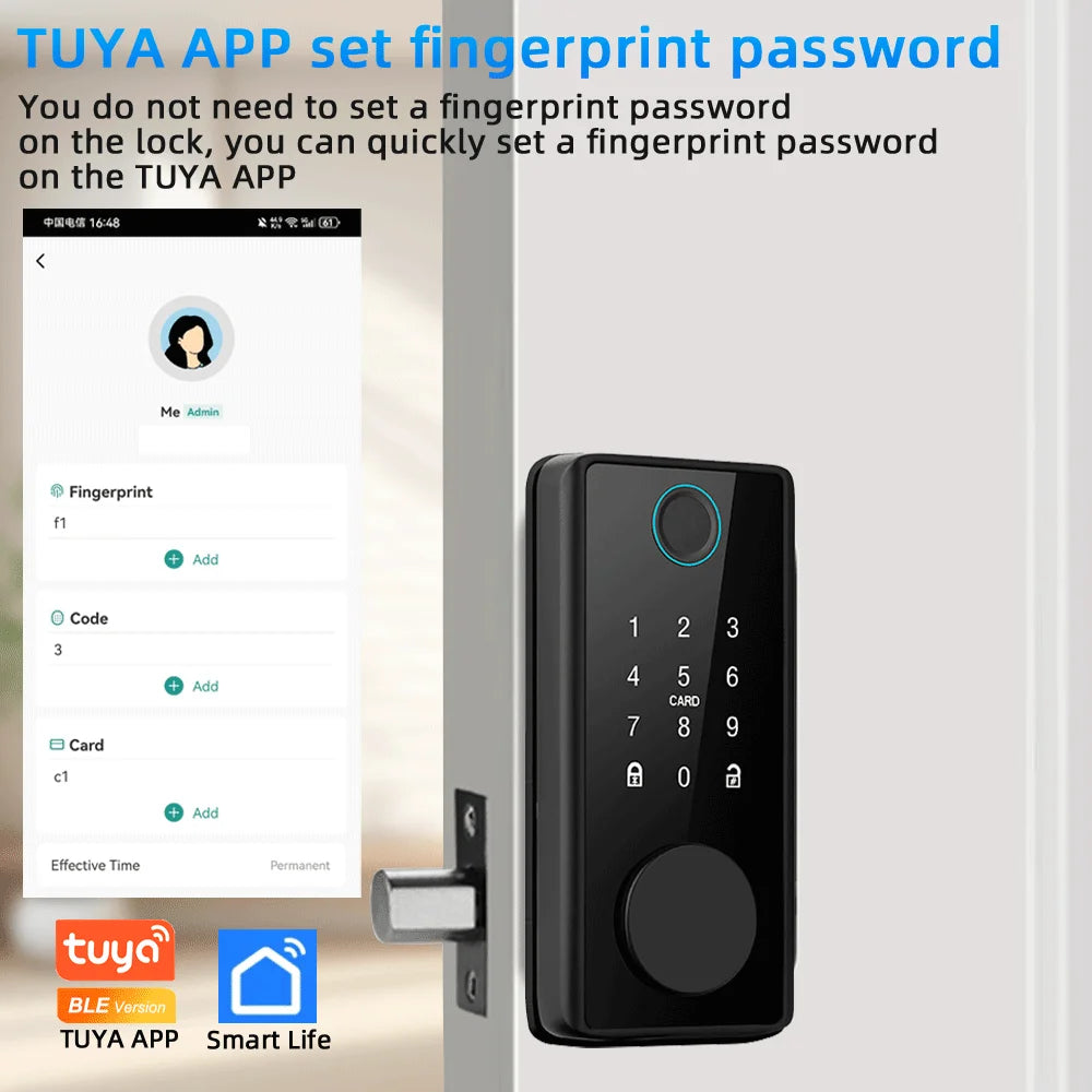 Zinc Alloy Fingerprint Bluetooth Deadbolt Reversible Password Lock