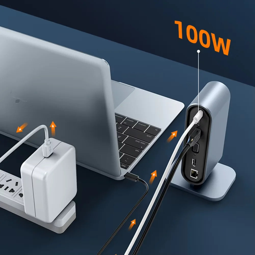 12-IN-1 Metallic Type-C HDMI Compatible RJ45 Docking Station