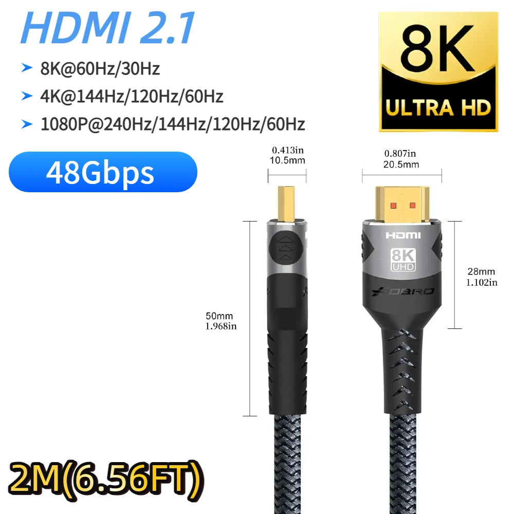 Aluminium 7.3mm 48Gbps HDMI-Compatible 2.1 Cable For Laptop