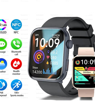 Rubber Waterproof Android Square Shaped Amoled Screen Smartwatch