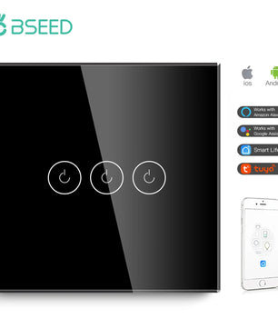 Bseed Alloy 4 Gang 1 Way Crystal Glass Panel Light Touch Switch