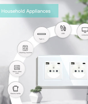 Bseed 16A Glass Panel Single Double Triple Electric Wall Socket