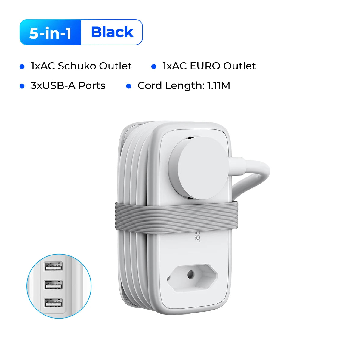 1875W EU Plug Electrical Power 1.1M Extension Charging Adapter