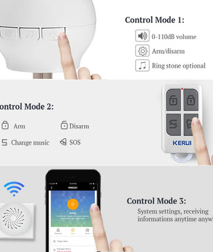 Kerui Plastic Wifi Smart APP Wireless Range Home Alarm Doorbell