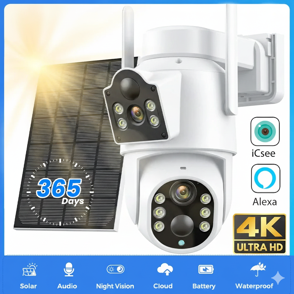 1080p 8MP 4K Solar Wifi Outdoor Dual Lens Surveillance Camera