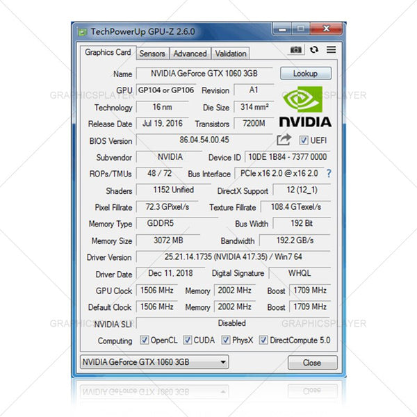 3GB GDDR5 GTX1060 Nvidia Series Video Graphics Card For Desktop