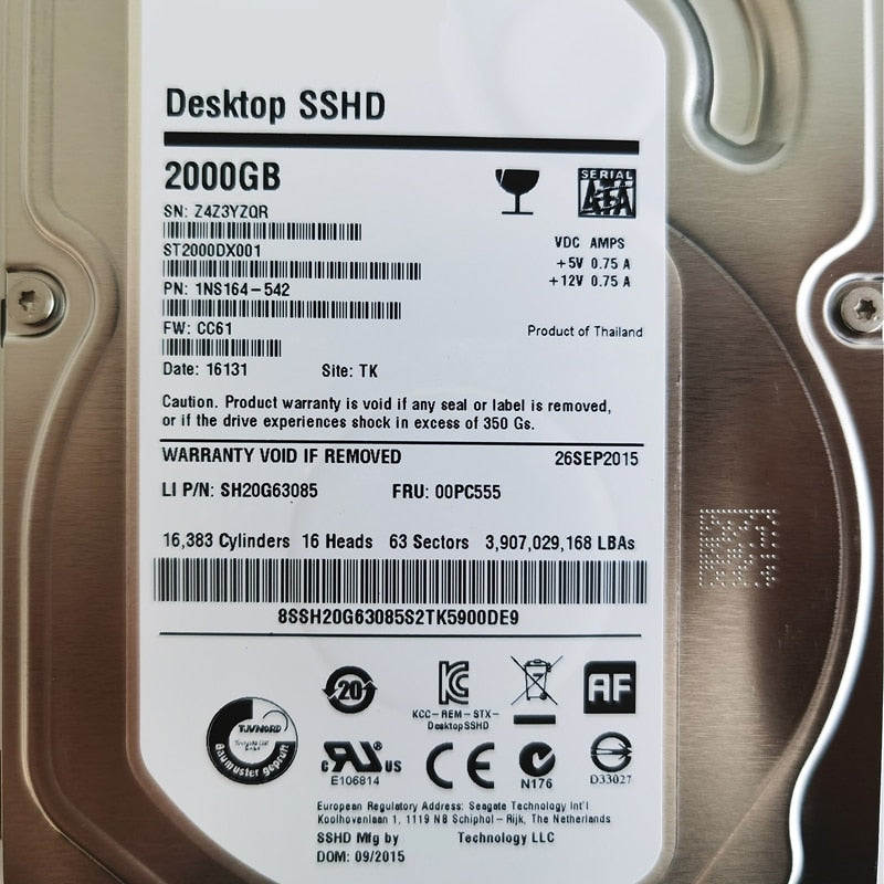 2TB 3.5" SATA SSHD 64MB 7200RPM Internal Hard Disk For Desktop