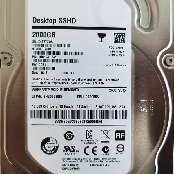 2TB 3.5" SATA 6 Gb/s 64MB+8G 7200RPM Internal SSHD For Desktop