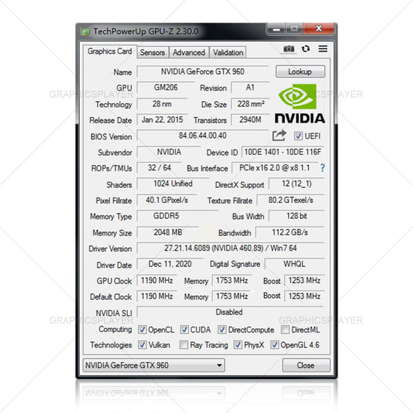 2GB GDDR5 GTX960 Nvidia Series Video Graphics Card For Desktop