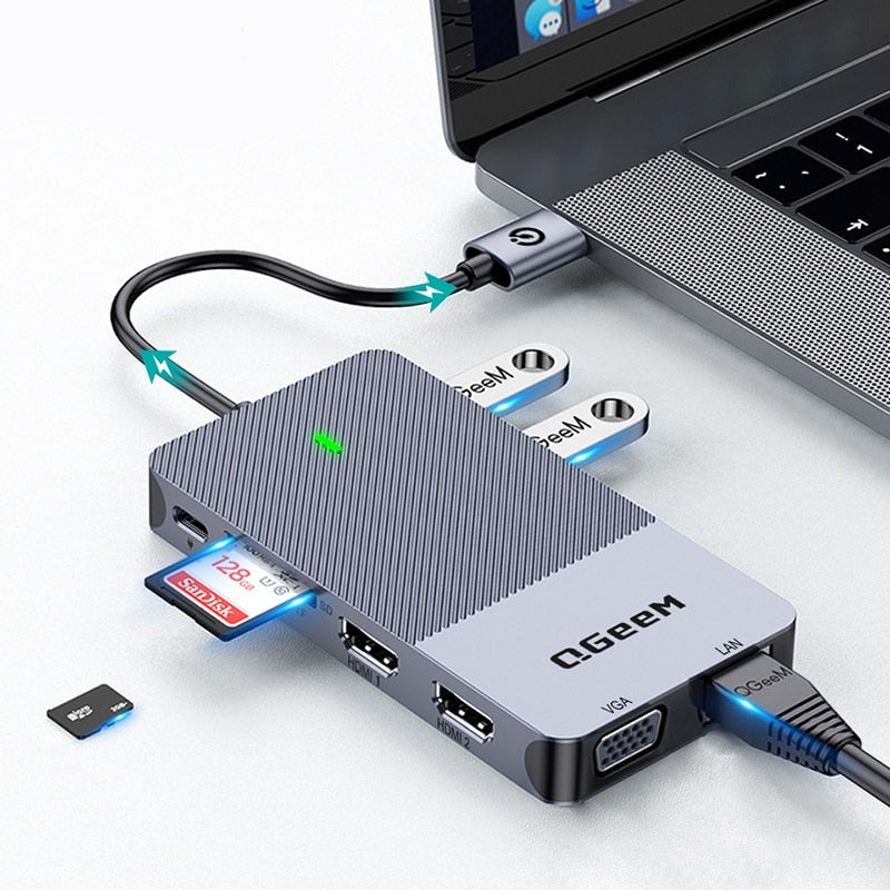 USB 3.0 Triple Display Splitter Docking Station Hub For Laptops