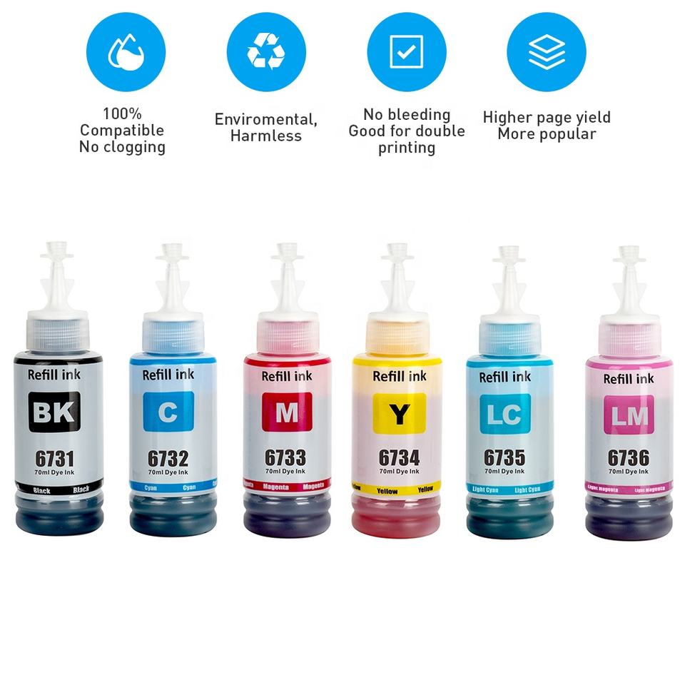 70ml Compatible T673 T6731 Refill Ink Bottle For Epson L800-850 L1800