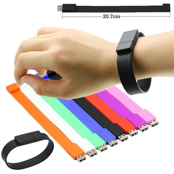 8GB To 256GB USB Colorful Silicone Bracelet Memory Pen Drive