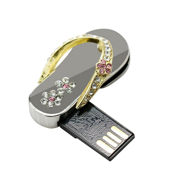 Metal Crystal Slippers Shoes USB Flash Drive Memory Stick