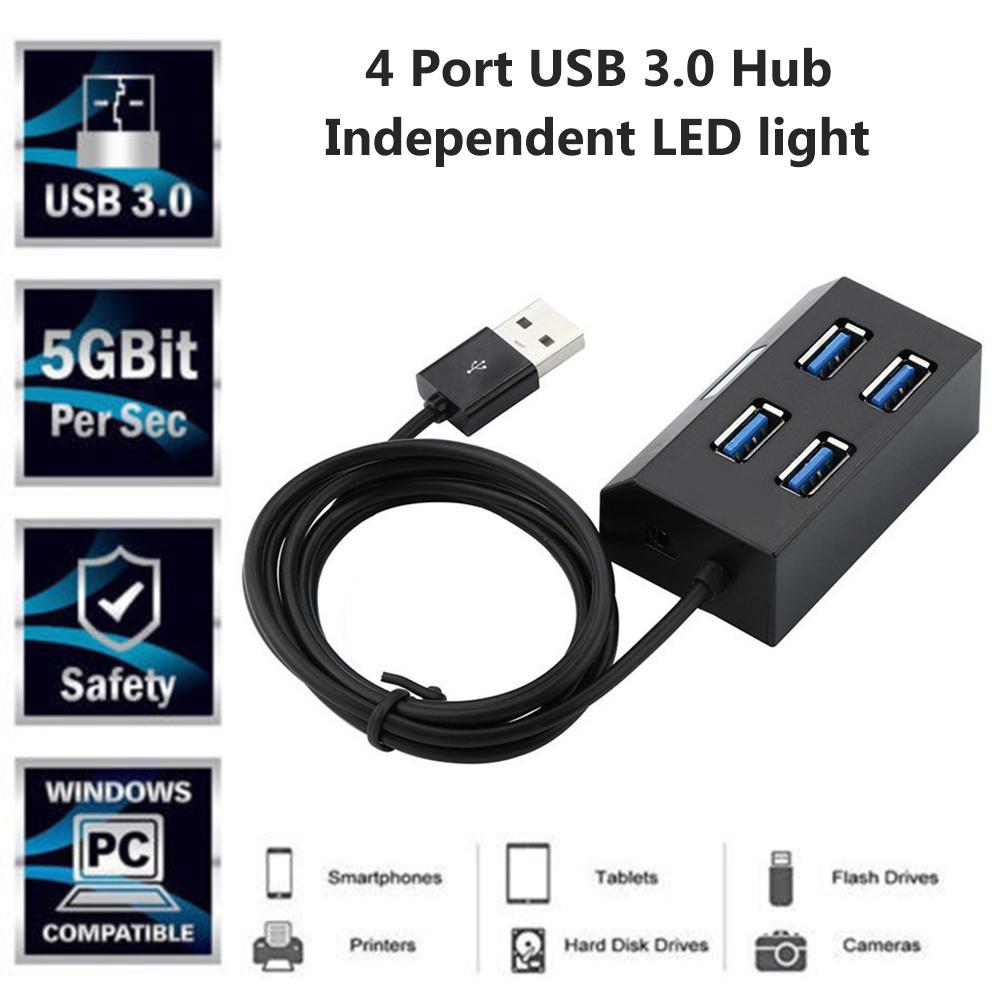 4 Port USB 3.0 High Speed Splitter Portable Hub With LED Light
