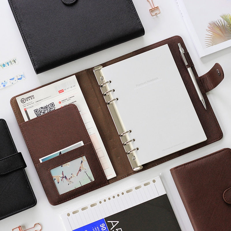 Leather Cover With Loose Detachable Buckle Ring Notebook