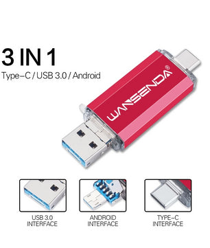 32GB to 256GB USB 3.0 High Capacity External Storage Dual Pen Drive