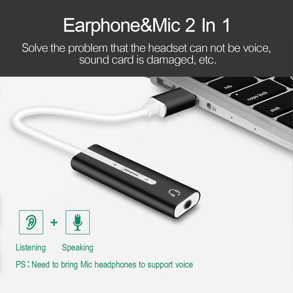 2 In 1 USB 3.0 to 3.5mm Jack Audio External Sound Adapter